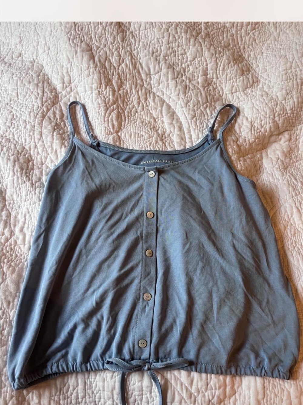 American Eagle Outfitters Slate Blue Button-Front Tie-Hem Cami